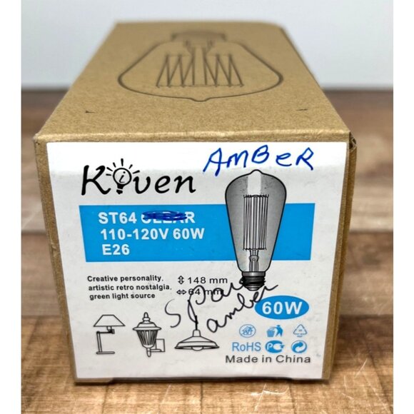 Kiven Vintage Edison Amber Light Bulb 60W E26 110-120V ST64 Decorative Glass - Picture 1 of 2